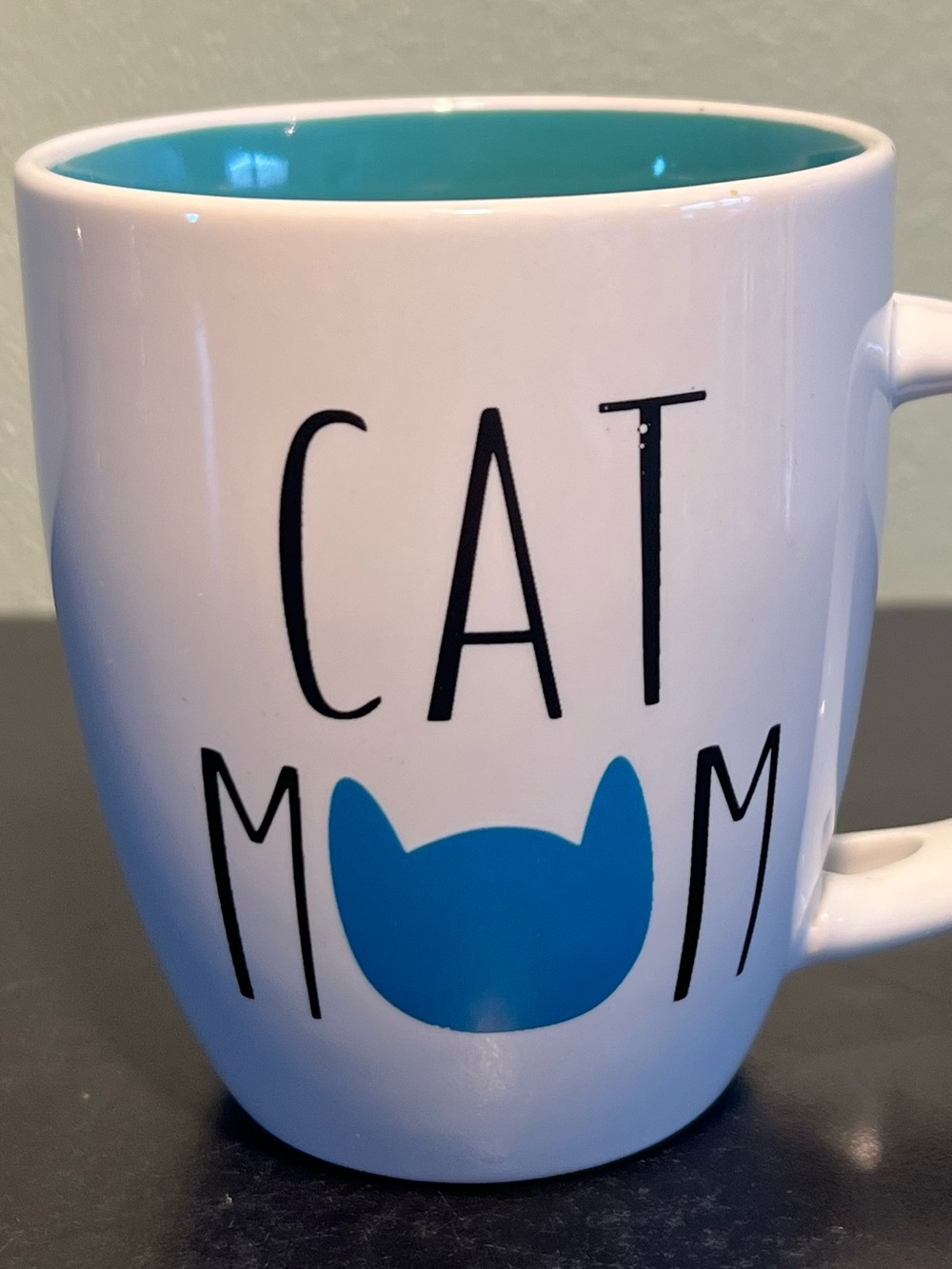 CAT MOM Whimsical Teal Cute Ceramic Cup Mug Great Gift for Cat Pet Lovers Retro